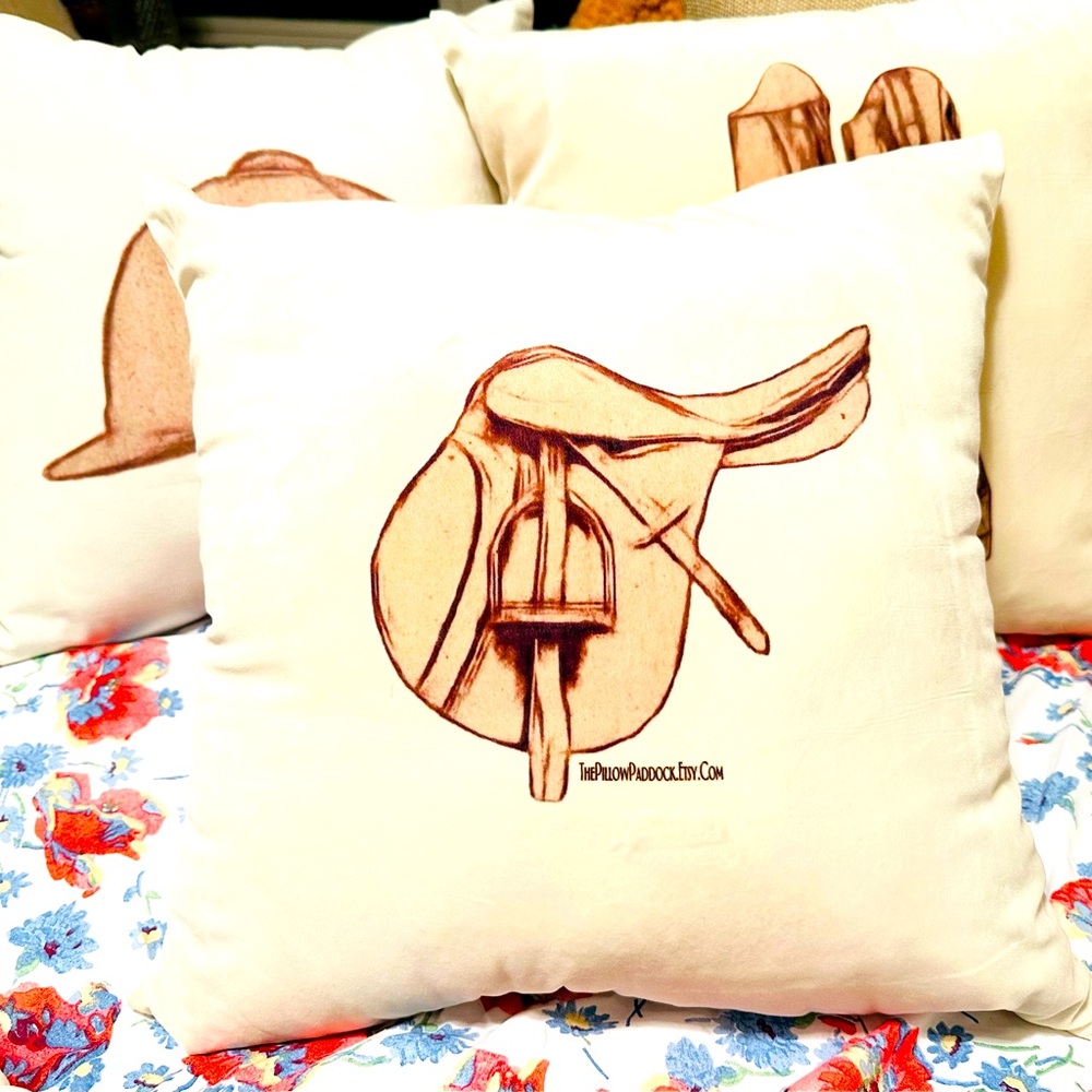 The Vintage Hunt Seat Equestrian themed 18x18 English pillow cover only!! Soft - Picture 6 of 10